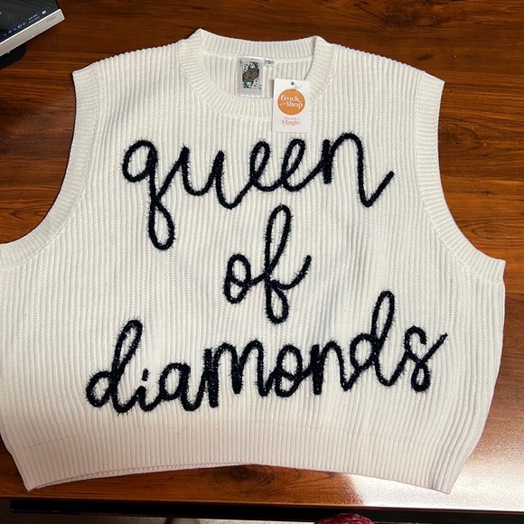 New Queen Of Sparkles Navy Queen Of Diamonds Sweater Vest - Picture 1 of 2